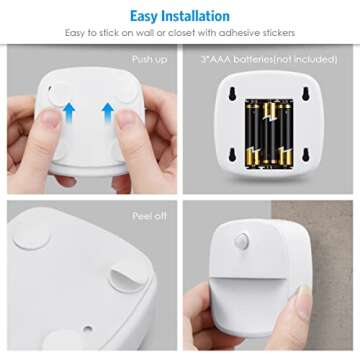 AMIR Motion Sensor Light, Cordless Battery Powered LED Night Light, Wall Light, 3 Warm White + 3 White, 200 Lumen, 3.74 x 3.15 x 6.34 Inches, Ideal for Hallway, Kitchen, Bedroom, Bathroom