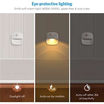 AMIR Motion Sensor Light, Cordless Battery Powered LED Night Light, Wall Light, 3 Warm White + 3 White, 200 Lumen, 3.74 x 3.15 x 6.34 Inches, Ideal for Hallway, Kitchen, Bedroom, Bathroom