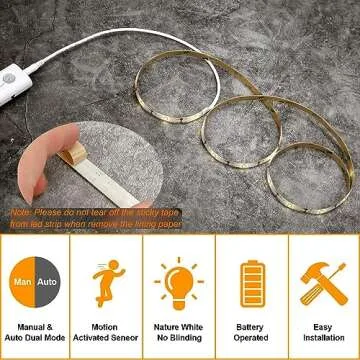 Amagle LED Dual Mode Motion Strip Lights with Auto On Off Sensor Closet Light for Indoor Bedroom,Kitchen,Wardrobe,Stair,Mirror,Counter,Basement,Trunk 4000K Nature White Under Cabinet Lighting (3.2FT)