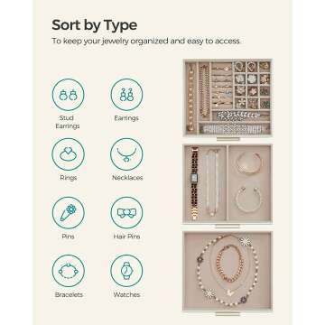 Modern Jewelry Box with Glass Lid & 2 Drawers