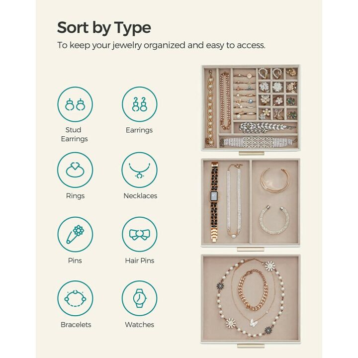 Modern Jewelry Box with Glass Lid & 2 Drawers