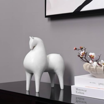 Pointnio Horse Statue Home Decor,Modern Living Room Shelf Decor, Horse Sculptures for Office Tabletop Bookshelf Decorative Objects(White-Big)