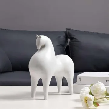 Pointnio Horse Statue Home Decor,Modern Living Room Shelf Decor, Horse Sculptures for Office Tabletop Bookshelf Decorative Objects(White-Big)