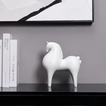 Pointnio Horse Statue Home Decor,Modern Living Room Shelf Decor, Horse Sculptures for Office Tabletop Bookshelf Decorative Objects(White-Big)