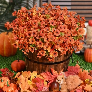 Elyum Faux Mums for Outdoor and Indoor - 9 Bundles of UV Protected Fall Flowers