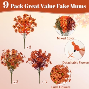Elyum Faux Mums - 9 Bundles of UV Protected Fall Decor