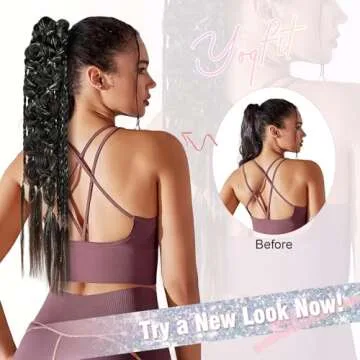 YOGFIT Colored Hair Extensions Long Braided Bubble Ponytail Extension with Hair Tie, 21'' Crazy Hair Day Accessories for Women Festival Rave Braids, Offwhite Hair Extensions with Tinsel