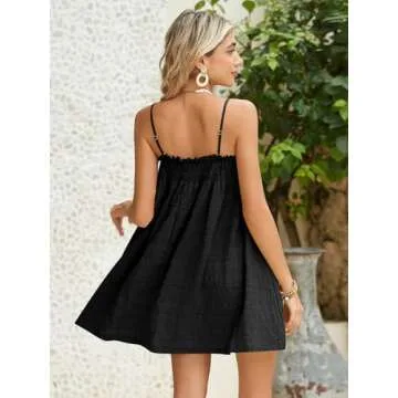 MakeMeChic Women's Summer Mini Dress - Spaghetti Strap Sleeveless Flared Hem