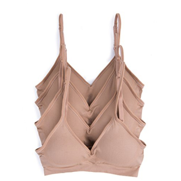 Caramel Cantina 4 Pack V Neck Padded Bralette Adjustable Straps (S/M, 4PK Caramel)