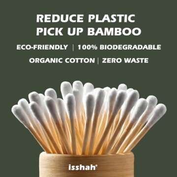 Bamboo Cotton Swabs - 500 Count - FSC Certified and PETA Approved, Eco Friendly Double Tips, Plastic Free Ear Sticks, All Natural 100% Biodegradable Organic Cotton buds by Isshah