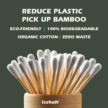 Bamboo Cotton Swabs - 500 Count - FSC Certified and PETA Approved, Eco Friendly Double Tips, Plastic Free Ear Sticks, All Natural 100% Biodegradable Organic Cotton buds by Isshah