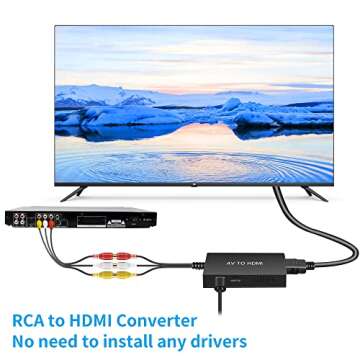 Tengchi RCA to HDMI Converter, Composite to HDMI Adapter Support 1080P PAL/NTSC Compatible with PS o...