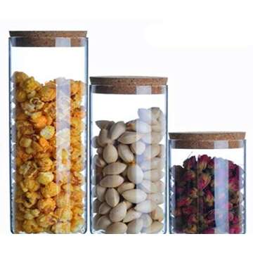 XINGZI Kitchen Storage Containers With Cork Lids Set Of 2 300ml/10oz Durable Refillable Clear Glass ...