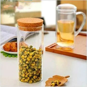 XINGZI Kitchen Storage Containers With Cork Lids Set Of 2 300ml/10oz Durable Refillable Clear Glass Food Canisters Storage Container Vial Jars For Tea Coffee Flower Dry Goods Pantry Organization