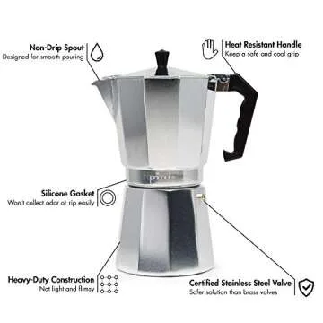 Primula Classic Stovetop Espresso and Coffee Maker, Moka Pot for Italian and Cuban Café Brewing, Gr...