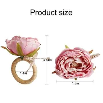 Handcraft Flower Napkin Rings Set of 6,Pink Peony Flower Handmade Napkin Holder Rings Table Decorations for Summer,Wedding,Luncheons,Picnics,Banquet, Birthday,Christmas,Valentine's, Thanksgiving