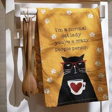 Primitives by Kathy Cotton Dish Towel Set - Cat Design, Kitchen/Bathroom Decor, Tea Towels, 28"x28"