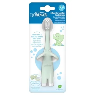 Dr. Brown's Infant-to-Toddler Toothbrush, Soft and Safe Baby Training Brush, Elephant, Mint, 0-3 yea...