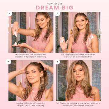 Beachwaver Dream Big Volumizing Mousse - Lightweight and Flexible Hair Mousse for Volume and Hold - Add Fullness to Damp or Dry Hair - Vegan (7 Fl Oz)