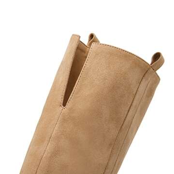 Ermonn Womens Faux Suede Knee High Side Zipper Chunky Heel Stretch Winter Boots