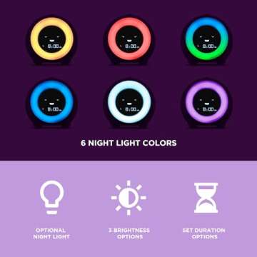 LittleHippo Mella: Ready to Rise Children's Sleep Trainer, Night Light, Sound Machine and OK to Wake Alarm Clock for Kids - Bright Purple