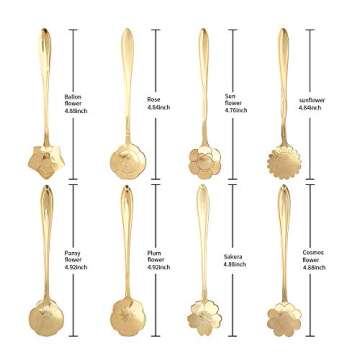 Snamonkia Set of 16 Stainless Steel Dessert Spoons for Coffee, Ice Cream and Tea, Flower Sugar Spoons 4.9 Inches for Demitasse Espresso (Gold)
