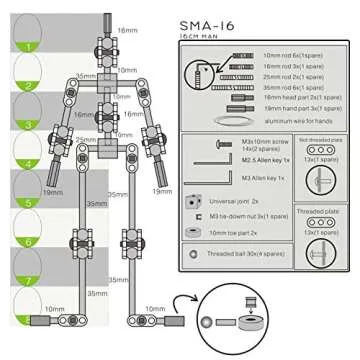 Diy Studio Stop Motion Armature Kits | Metal Puppet Figure for Character Design Creation | Not-Ready Studio Armature Kits Very Easy to Assemble for Stop Motion Animation or Just Fun | 160 mm Tall