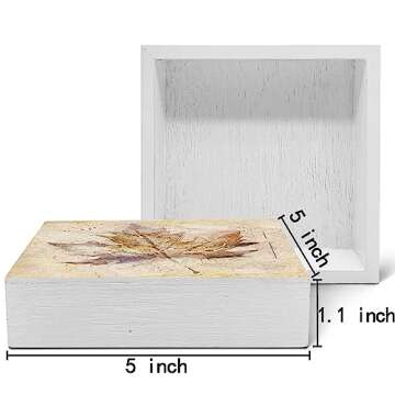 SRADMO Retro Fall Maple Leaf Watercolor Drawing Wood Box Sign Desk Decor,Rustic Autumn Seasonal Than...