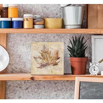 SRADMO Retro Fall Maple Leaf Watercolor Drawing Wood Box Sign Desk Decor,Rustic Autumn Seasonal Thanksgiving Wooden Block Box Sign Decoration For Home Farmhouse Indoor Outdoor Wall Shelf Table Decor
