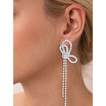 Silver Bow Earrings for Women Trendy Stuff Cute Bow Pearl Drop Dangle Earrings Bowknot Stud Wedding ...