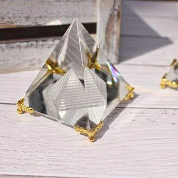 Together-life Crystal Pyramid Prism, Feng Shui Crafts Meditation Crystal with Gold Stand for Home Of...