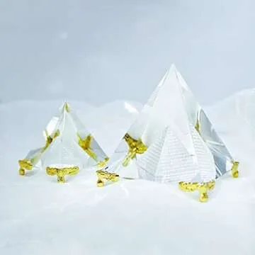 Together-life Crystal Pyramid Prism, Feng Shui Crafts Meditation Crystal with Gold Stand for Home Office Decor, Pyramids Gift, Stand for Prosperity, Positive Energy and Good Luck(3.15inch/80mm)