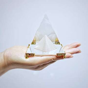 Together-life Crystal Pyramid Prism, Feng Shui Crafts Meditation Crystal with Gold Stand for Home Office Decor, Pyramids Gift, Stand for Prosperity, Positive Energy and Good Luck(3.15inch/80mm)
