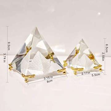 Together-life Crystal Pyramid Prism, Feng Shui Crafts Meditation Crystal with Gold Stand for Home Office Decor, Pyramids Gift, Stand for Prosperity, Positive Energy and Good Luck(3.15inch/80mm)