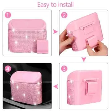 NBTEPEM Bling Pink Car Trash Can with Lid, Mini Auto Garbage Can with 30 Trash Bags, Automotive Garbage Container Bin, Multipurpose Organizers and Storage for Car, Home, Office (Pink Diamond)