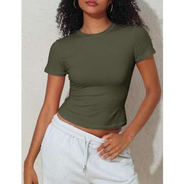 kayamiya Women's Basic Short Sleeve Cotton Shirts Slim Fit Crewneck Summer Trendy Y2k Baby Tee Crop Tops