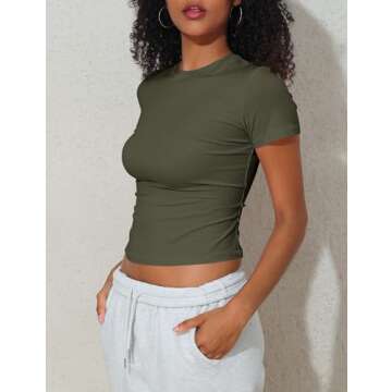 kayamiya Women's Basic Short Sleeve Cotton Shirts Slim Fit Crewneck Summer Trendy Y2k Baby Tee Crop Tops