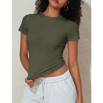 kayamiya Women's Basic Short Sleeve Cotton Shirts Slim Fit Crewneck Summer Trendy Y2k Baby Tee Crop Tops