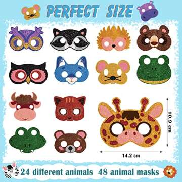 Charniol 48 Pcs Animal Masks for Kids Safari Paper Animal Face Mask Party Favor Jungle Woodland Bulk...