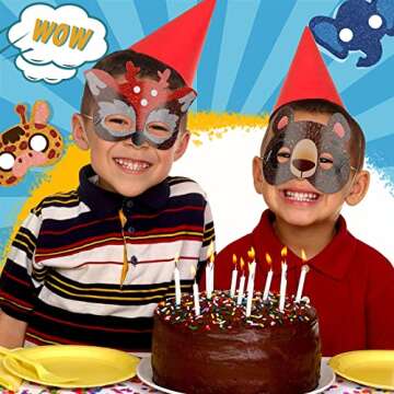 Charniol 48 Pcs Animal Masks for Kids Safari Paper Animal Face Mask Party Favor Jungle Woodland Bulk Birthday Party Toys Zoo Safari Theme Cosplay Dress up Halloween Supplies, 24 Different Designs