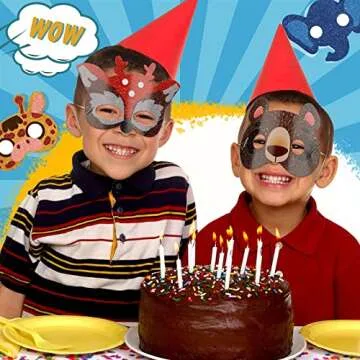 Charniol 48 Pcs Animal Masks for Kids Safari Paper Animal Face Mask Party Favor Jungle Woodland Bulk Birthday Party Toys Zoo Safari Theme Cosplay Dress up Halloween Supplies, 24 Different Designs