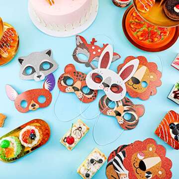 Charniol 48 Pcs Animal Masks for Kids Safari Paper Animal Face Mask Party Favor Jungle Woodland Bulk Birthday Party Toys Zoo Safari Theme Cosplay Dress up Halloween Supplies, 24 Different Designs
