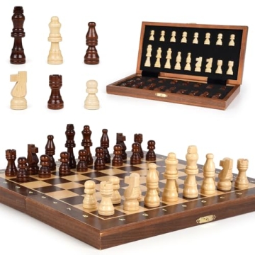 Magnetic Travel Chess Set 12-inch Wooden Magnetic Chess Board 2 Extra Queen Folding Chessboard for S...