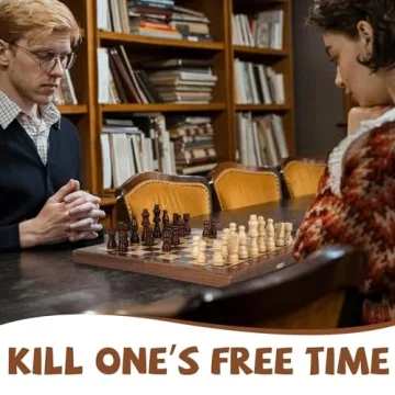 Magnetic Travel Chess Set 12-inch Wooden Magnetic Chess Board 2 Extra Queen Folding Chessboard for Storage Toys & Games for Adults Vintage Chess Game – Family Board Games Educational Toy Sets