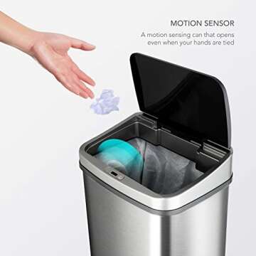 NINESTARS DZT-50-28BR Automatic Touchless Motion Sensor Trash Can - Sleek & Hygienic