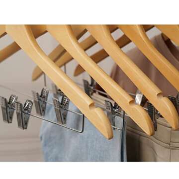 HOUÍSM 16Pack Wooden Hangers Skirt Hangers with Clips, Solid Wood Pants Hangers Natural Smooth Finish High-Grade Selected Wood Hangers with Sturdy Metal Clips for Blouse Dress Coat Jacket