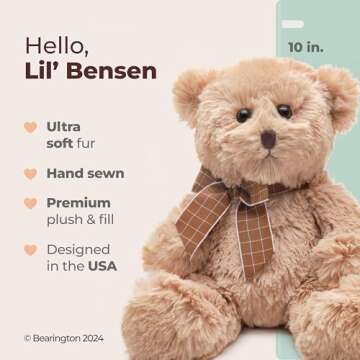 Bearington Collection Lil' Bensen Small Teddy Bear Stuffed Animal 10 In - Teddy Bears Plushies - Bea...