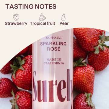 Surely Non-Alcoholic Wine, Sparkling Rosé Cans, Alcohol-Removed California Sparkling Rosé, 1g Sugar, 15 Calories, De-alcoholized, Low Sugar, Low Calorie, Mocktail, Pack of 4 (8.5 fl oz per can)