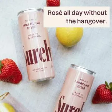 Surely Non-Alcoholic Wine, Sparkling Rosé Cans, Alcohol-Removed California Sparkling Rosé, 1g Sugar, 15 Calories, De-alcoholized, Low Sugar, Low Calorie, Mocktail, Pack of 4 (8.5 fl oz per can)