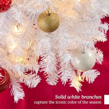 Best Choice Products White Christmas Tree 4.5ft Pre-Lit Artificial Pine Tree Premium Holiday Decoration w/Warm White Lights, Stand, Easy Assembly